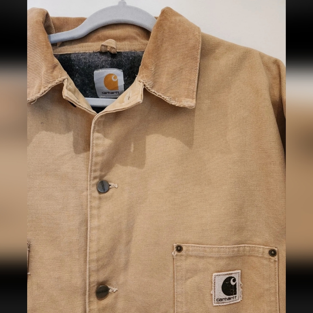 Vintage Carhartt Blanket Lined Chore Coat Mens 2XL Tan Work Duck Canvas